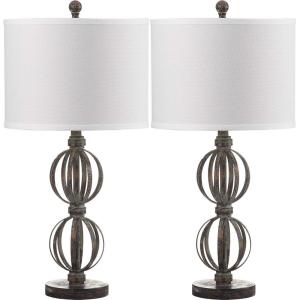 SAFAVIEH Lighting Collection Calista Rustic Farmhouse Double Sphere Oil-Rubbed Bronze 28-inch Bedroom Living Room Home Office Desk Nightstand Table Lamp Set of 2 (LED Bulbs Included)