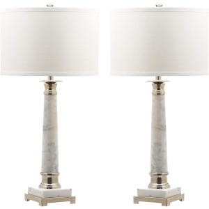 SAFAVIEH Lighting Collection Colleen Modern White Marble 31-inch Bedroom Living Room Home Office Desk Nightstand Table Lamp Set of 2 (LED Bulbs Included)(Marble – Set of 2)