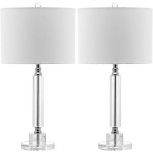 SAFAVIEH Lighting Collection Deco Modern Crystal Column 25-inch Bedroom Living Room Home Office Desk Nightstand Table Lamp Set of 2 (LED Bulbs Included)