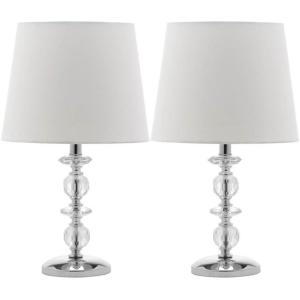 SAFAVIEH Lighting Collection Derry Modern Glam Crystal Stacked Orb/ Off-White Shade 15-inch Bedroom Living Room Home Office Desk Nightstand Table Lamp Set of 2 (LED Bulbs Included)(Clear/White – Set of 2)