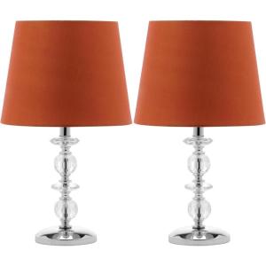 SAFAVIEH Lighting Collection Derry Modern Glam Crystal Stacked Orb/ Off-White Shade 15-inch Bedroom Living Room Home Office Desk Nightstand Table Lamp Set of 2 (LED Bulbs Included)(Clear/Orange – Set of 2)