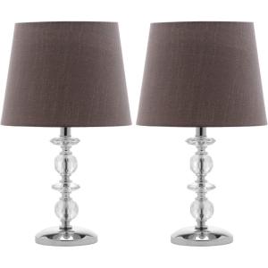 SAFAVIEH Lighting Collection Derry Modern Glam Crystal Stacked Orb/ Off-White Shade 15-inch Bedroom Living Room Home Office Desk Nightstand Table Lamp Set of 2 (LED Bulbs Included)(Clear/Grey – Set of 2)