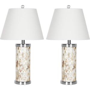 SAFAVIEH Lighting Collection Diana Nautical Coastal Beach House Ivory Shell 22-inch Bedroom Living Room Home Office Desk Nightstand Table Lamp Set of 2 (LED Bulbs Included)