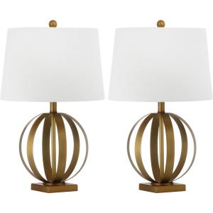 SAFAVIEH Lighting Collection Euginia Modern Farmhouse Rustic Sphere Gold 25-inch Bedroom Living Room Home Office Desk Nightstand Table Lamp Set of 2 (LED Bulbs Included)