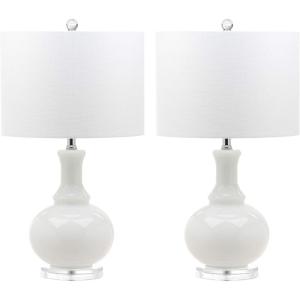SAFAVIEH Lighting Collection Franny Modern Contemporary White Glass 28-inch Bedroom Living Room Home Office Desk Nightstand Table Lamp Set of 2 (LED Bulbs Included)