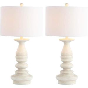 SAFAVIEH Lighting Collection Jareth White Wash 29-inch Bedroom Living Room Home Office Desk Nightstand Table Lamp Set of 2 (LED Bulbs Included)