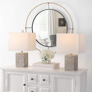 SAFAVIEH Lighting Collection Jaxon Modern Farmhouse Grey Ceramic 21-inch Bedroom Living Room Home Office Desk Nightstand Table Lamp Set of 2 (LED Bulbs Included)
