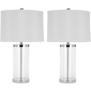 SAFAVIEH Lighting Collection Jeanie Modern Glass Cylinder 25-inch Bedroom Living Room Home Office Desk Nightstand Table Lamp Set of 2 (LED Bulbs Included)