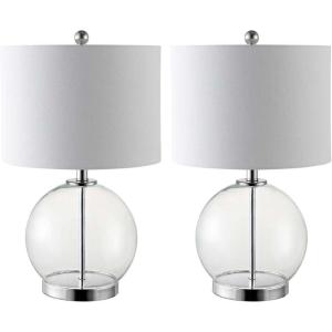 SAFAVIEH Lighting Collection Lonni Clear/ Chrome 23-inch Bedroom Living Room Home Office Desk Nightstand Round Table Lamp Set of 2 (LED Bulbs Included)(Clear/Chrome – Set of 2)