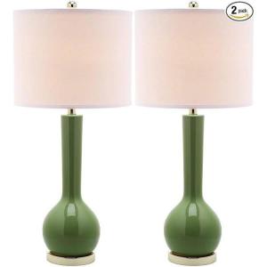 SAFAVIEH Lighting Collection Mae Long Neck Modern Contemporary Green Ceramic 31-inch Bedroom Living Room Home Office Desk Nightstand Table Lamp Set of 2 (LED Bulbs Included)(Green – Set of 2)
