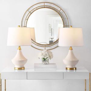 SAFAVIEH Lighting Collection Marlowe Modern White Glass 25-inch Bedroom Living Room Home Office Desk Nightstand Table Lamp Set of 2 (LED Bulbs Included)