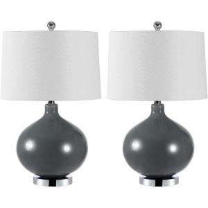 SAFAVIEH Lighting Collection Masera Modern Grey Glass 25-inch Bedroom Living Room Home Office Desk Nightstand Table Lamp Set of 2 (LED Bulbs Included)