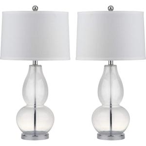 SAFAVIEH Lighting Collection Mercurio Crackle Glass Double Gourd 29-inch Bedroom Living Room Home Office Desk Nightstand Table Lamp Set of 2 (LED Bulbs Included)(Clear)