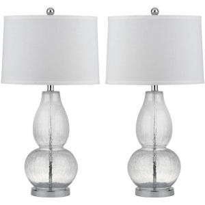 SAFAVIEH Lighting Collection Mercurio Crackle Glass Double Gourd 29-inch Bedroom Living Room Home Office Desk Nightstand Table Lamp Set of 2 (LED Bulbs Included)(Glass)
