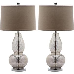 SAFAVIEH Lighting Collection Mercurio Crackle Glass Double Gourd 29-inch Bedroom Living Room Home Office Desk Nightstand Table Lamp Set of 2 (LED Bulbs Included)(Silver)
