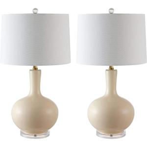 SAFAVIEH Lighting Collection Nilla Modern Contemporary Cream/ Clear 27-inch Bedroom Living Room Home Office Desk Nightstand Table Lamp Set of 2 (LED Bulbs Included)(Cream – Set of 2)