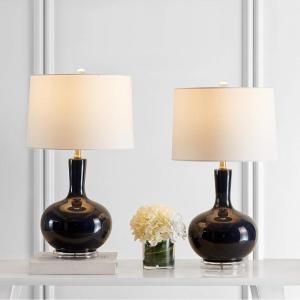 SAFAVIEH Lighting Collection Nilla Modern Contemporary Cream/ Clear 27-inch Bedroom Living Room Home Office Desk Nightstand Table Lamp Set of 2 (LED Bulbs Included)(Navy – Set of 2)