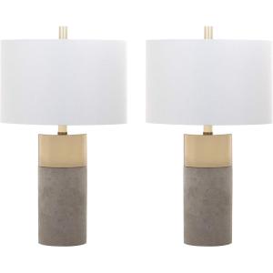 SAFAVIEH Lighting Collection Oliver Modern Contemporary Farmhouse Grey Concrete/ Gold Bedroom Living Room Home Office Desk Nightstand Table Lamp Set of 2 (LED Bulbs Included)