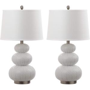 SAFAVIEH Lighting Collection Rita Modern Contemporary White Triple Gourd Studded 29-inch Bedroom Living Room Home Office Desk Nightstand Table Lamp Set of 2 (LED Bulbs Included)