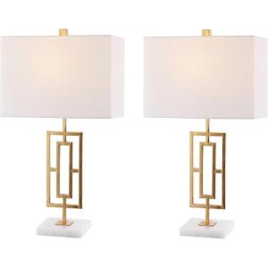 SAFAVIEH Lighting Collection Yara Gold Iron 26-inch Bedroom Living Room Home Office Desk Nightstand Table Lamp Set of 2 (LED Bulbs Included)