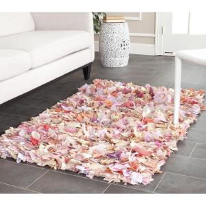 SAFAVIEH Rio Shag Collection Area Rug – 5′ x 8′, Green & Multi, Handmade Decorative, 3.5-inch Thick Ideal for High Traffic Areas in Living Room, Bedroom (SG951A)(Ivory/Pink)