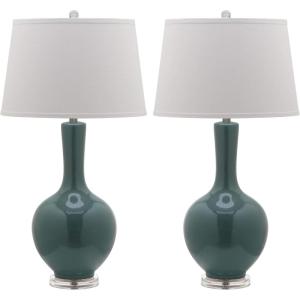 Safavieh Lighting Collection Blanche Gourd Teal and White Table Lamp, Set of 2(Teal – Set of 2)