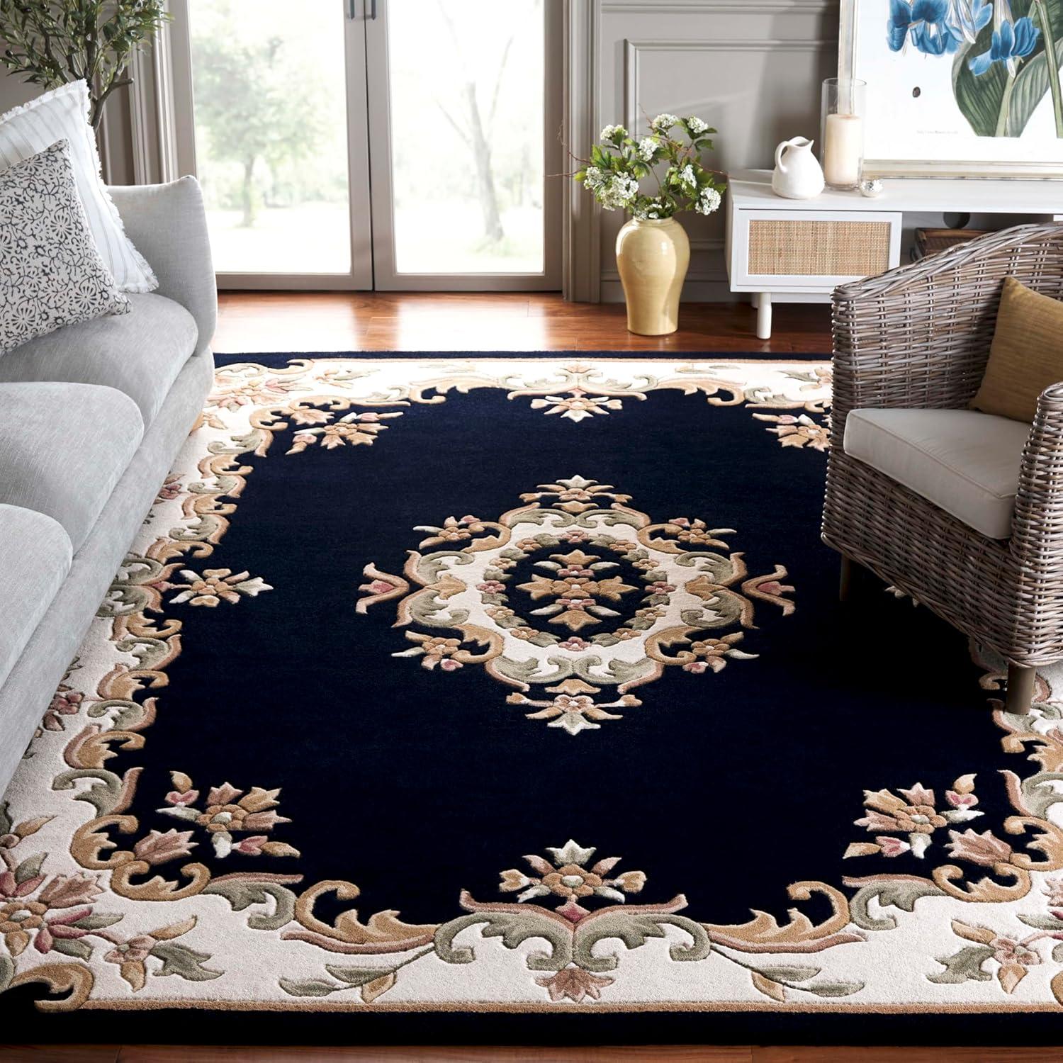 image:imageSAFAVIEH 8x10 Area Rug Aubusson Collection Large Peach amp Ivory Handmade Wool Ideal for Living Room Bedroom Dining Space AUB301SNavyIvory