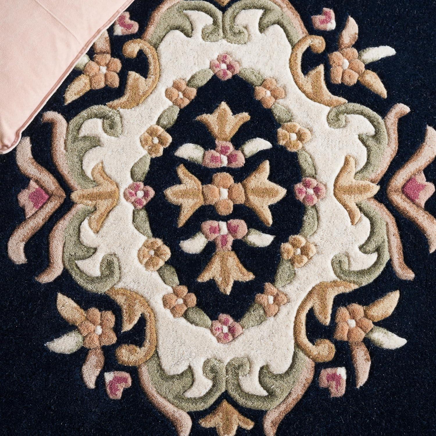 image:imageSAFAVIEH 8x10 Area Rug Aubusson Collection Large Peach amp Ivory Handmade Wool Ideal for Living Room Bedroom Dining Space AUB301SNavyIvory
