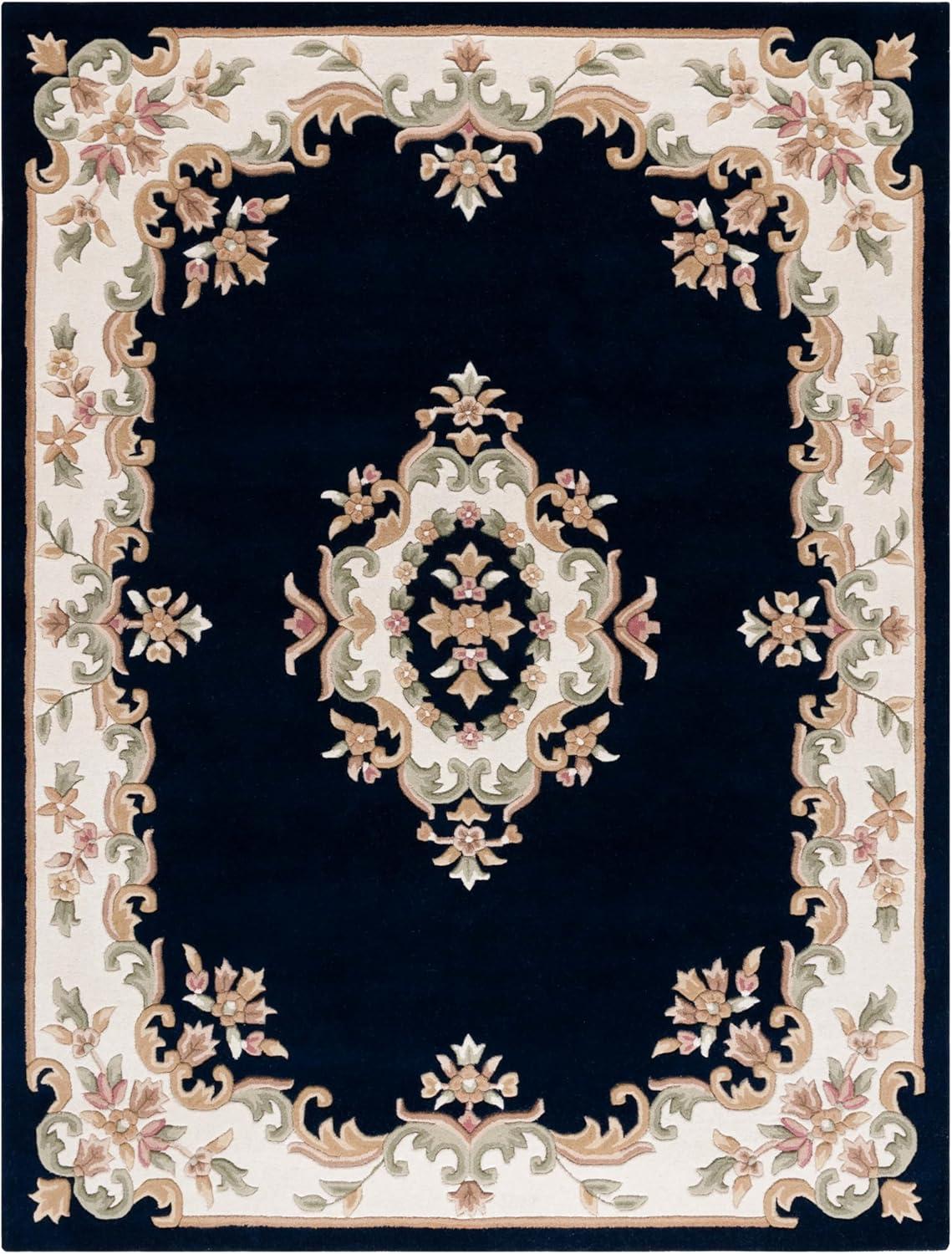 image:imageSAFAVIEH 8x10 Area Rug Aubusson Collection Large Peach amp Ivory Handmade Wool Ideal for Living Room Bedroom Dining Space AUB301SNavyIvory