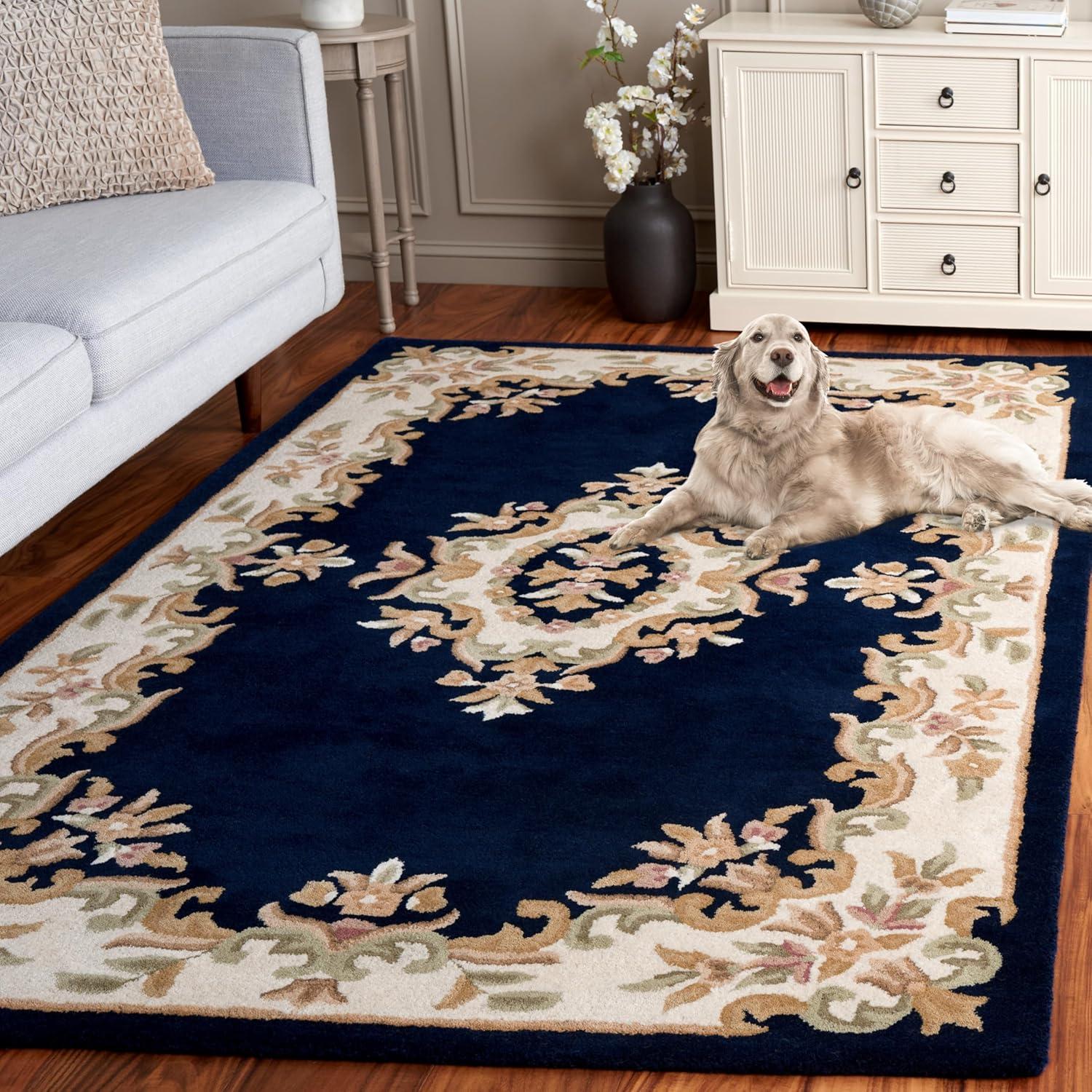 image:imageSAFAVIEH 8x10 Area Rug Aubusson Collection Large Peach amp Ivory Handmade Wool Ideal for Living Room Bedroom Dining Space AUB301SNavyIvory