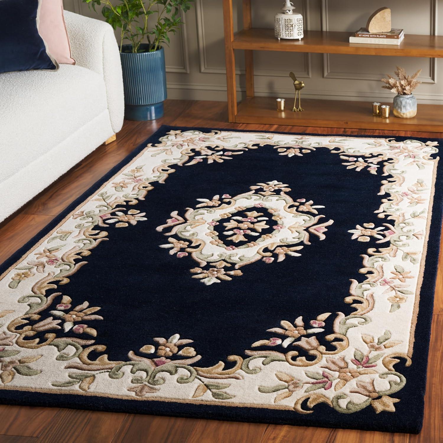 image:imageSAFAVIEH 8x10 Area Rug Aubusson Collection Large Peach amp Ivory Handmade Wool Ideal for Living Room Bedroom Dining Space AUB301SNavyIvory