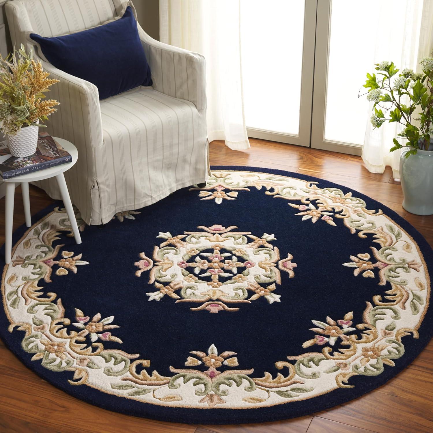 image:imageSAFAVIEH 8x10 Area Rug Aubusson Collection Large Peach amp Ivory Handmade Wool Ideal for Living Room Bedroom Dining Space AUB301SNavyIvory