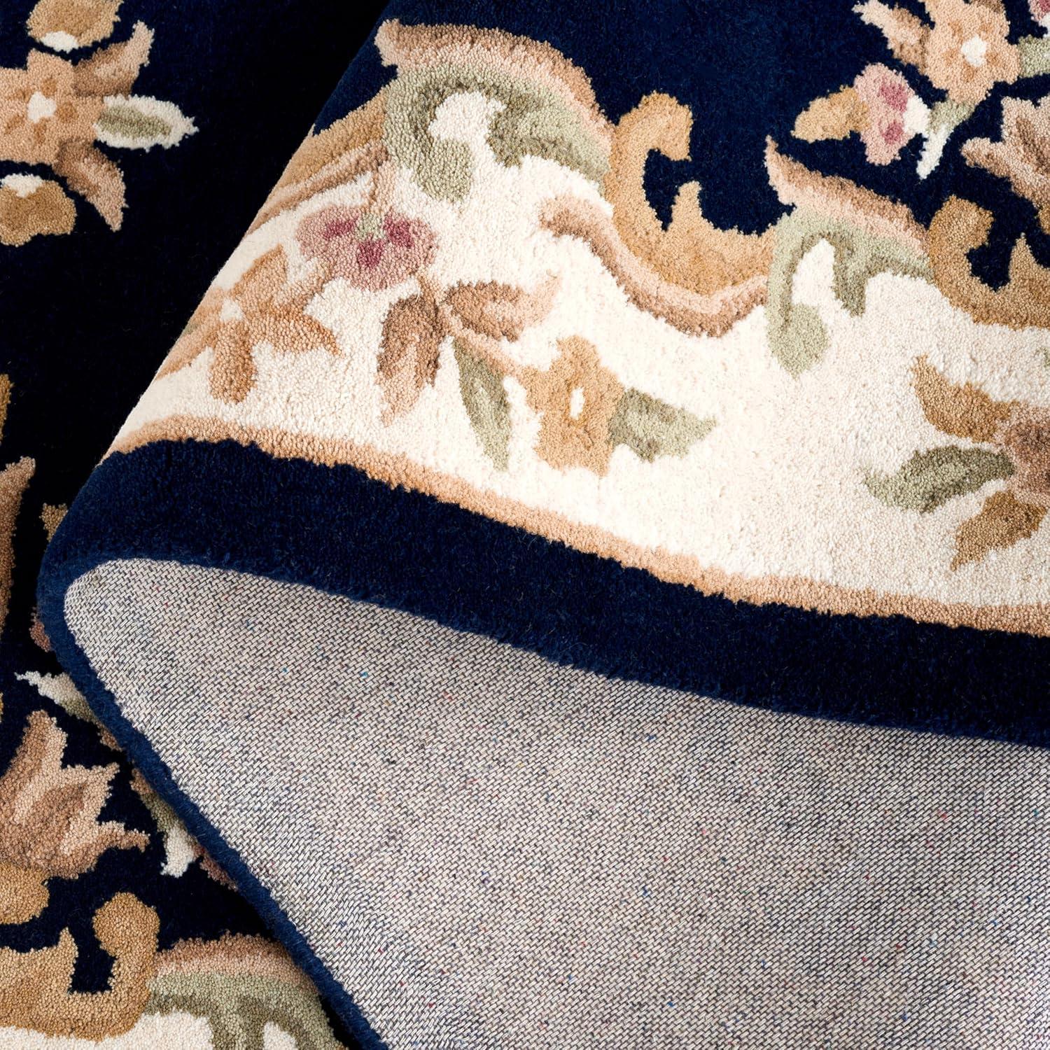 image:imageSAFAVIEH 8x10 Area Rug Aubusson Collection Large Peach amp Ivory Handmade Wool Ideal for Living Room Bedroom Dining Space AUB301SNavyIvory
