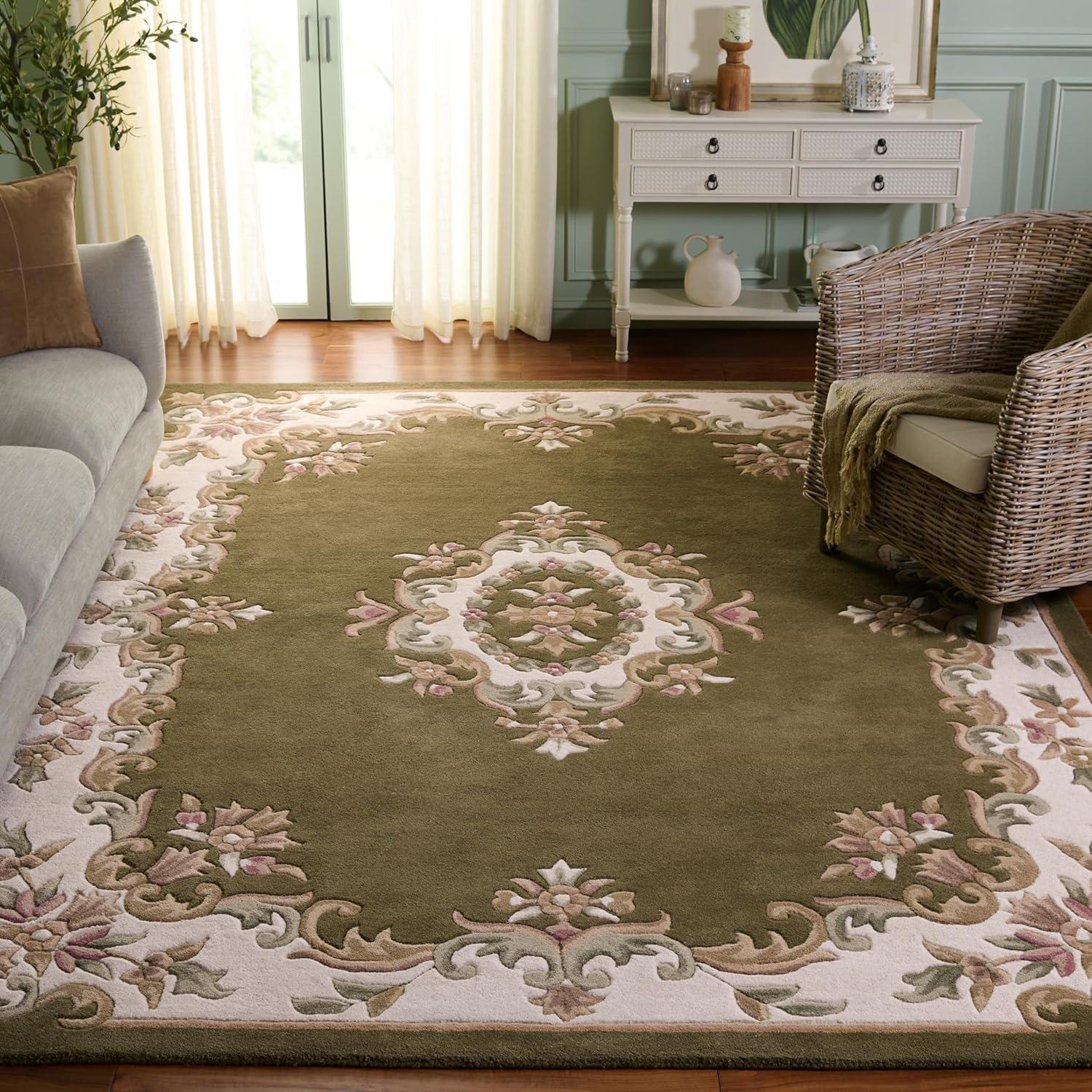 image:imageSAFAVIEH 8x10 Area Rug Aubusson Collection Large Peach amp Ivory Handmade Wool Ideal for Living Room Bedroom Dining Space AUB301SOliveIvory