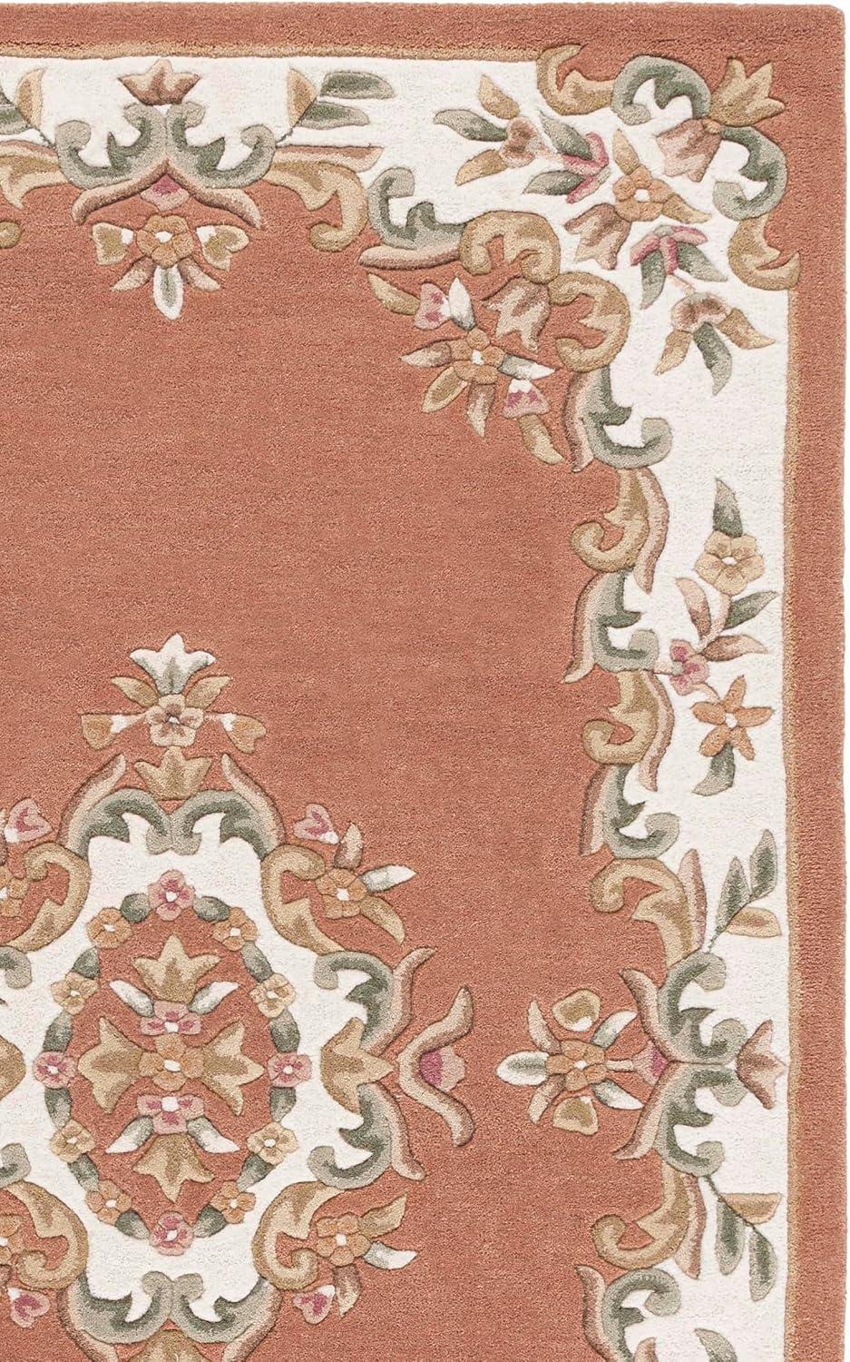 image:imageSAFAVIEH 8x10 Area Rug Aubusson Collection Large Peach amp Ivory Handmade Wool Ideal for Living Room Bedroom Dining Space AUB301SPeachIvory