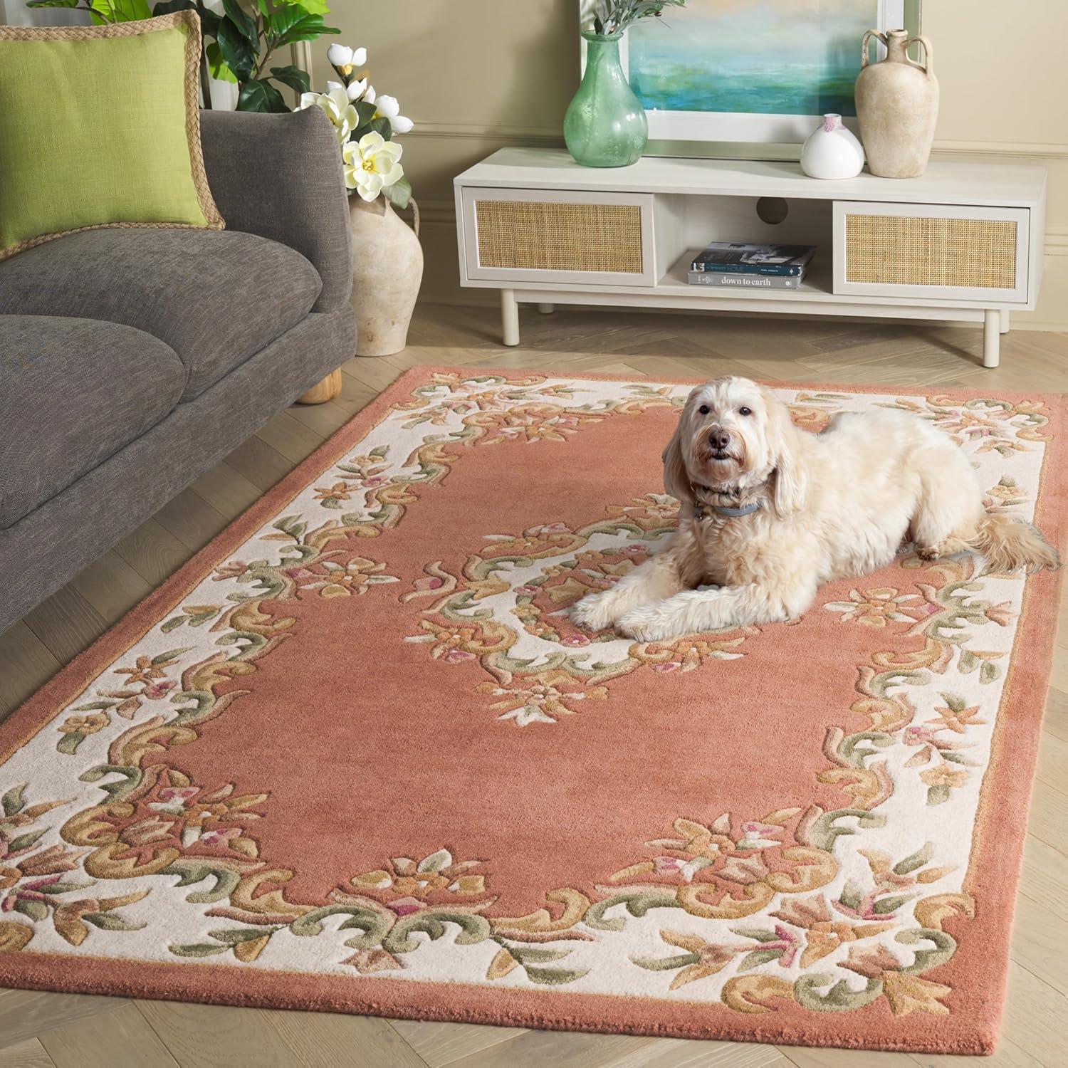 image:imageSAFAVIEH 8x10 Area Rug Aubusson Collection Large Peach amp Ivory Handmade Wool Ideal for Living Room Bedroom Dining Space AUB301SPeachIvory