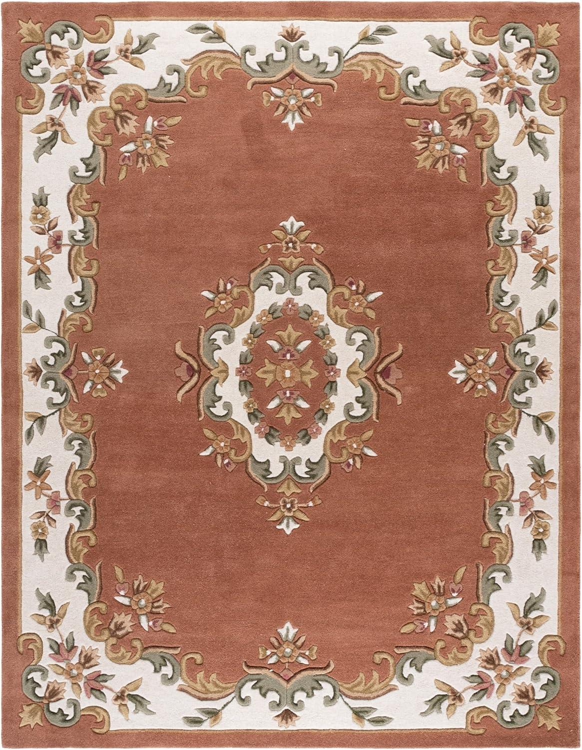 image:imageSAFAVIEH 8x10 Area Rug Aubusson Collection Large Peach amp Ivory Handmade Wool Ideal for Living Room Bedroom Dining Space AUB301SPeachIvory