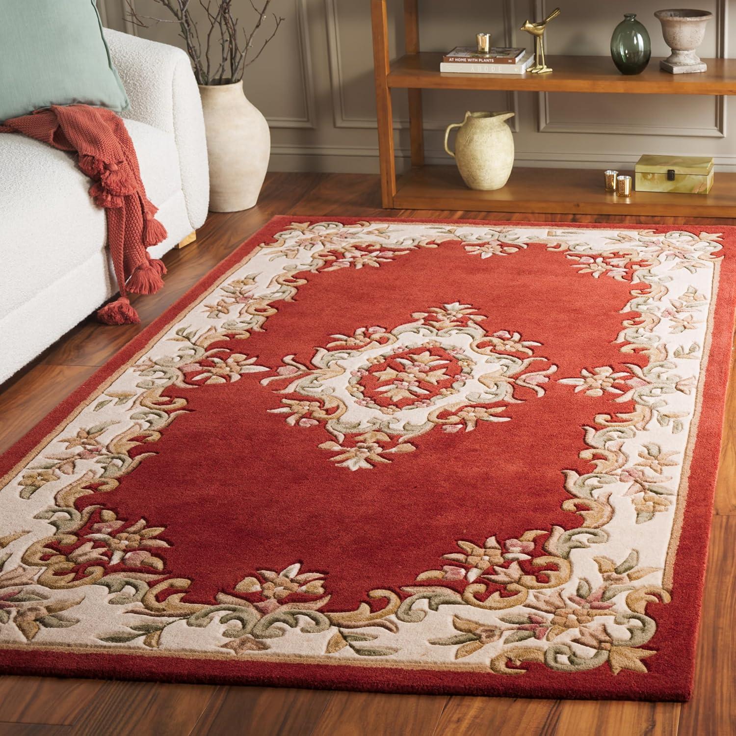 image:imageSAFAVIEH 8x10 Area Rug Aubusson Collection Large Peach amp Ivory Handmade Wool Ideal for Living Room Bedroom Dining Space AUB301SRustIvory