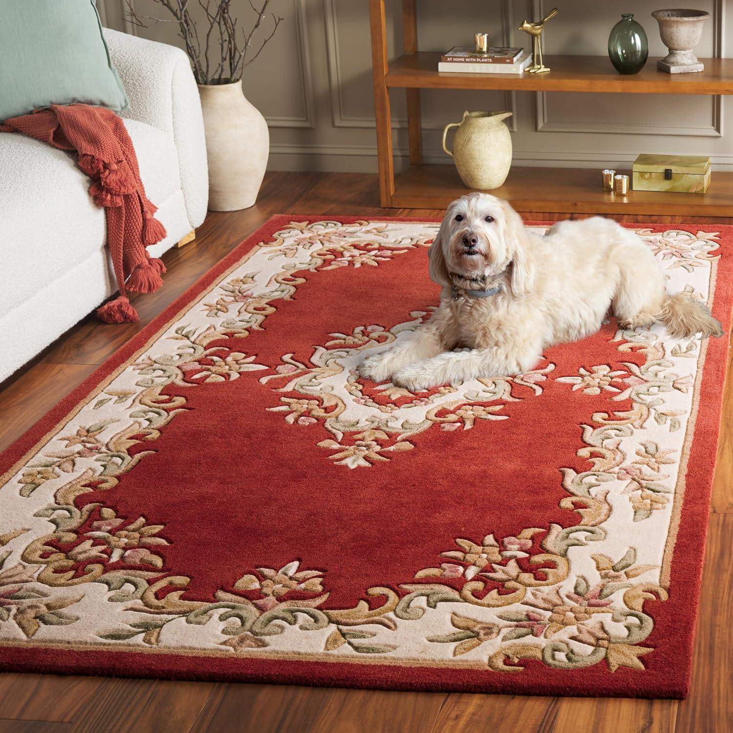 image:imageSAFAVIEH 8x10 Area Rug Aubusson Collection Large Peach amp Ivory Handmade Wool Ideal for Living Room Bedroom Dining Space AUB301SRustIvory