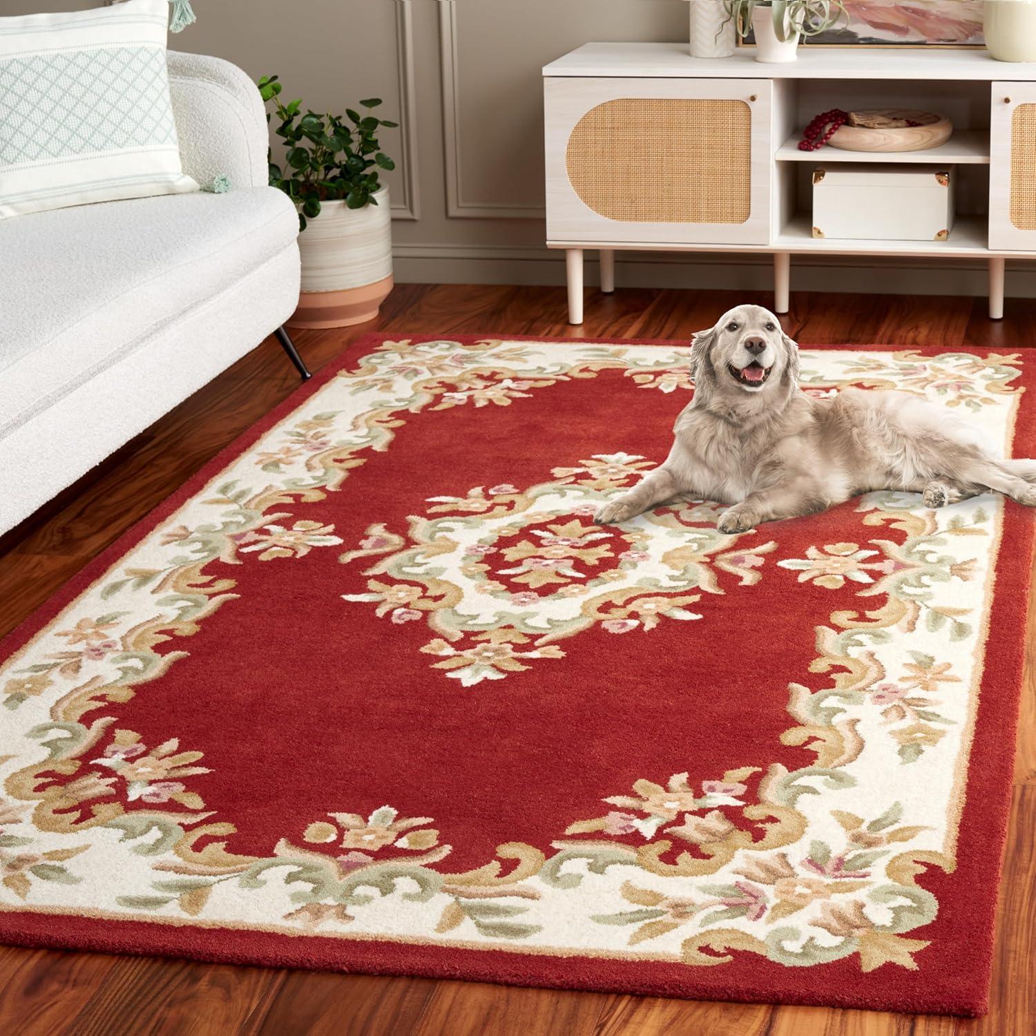 image:imageSAFAVIEH 8x10 Area Rug Aubusson Collection Large Peach amp Ivory Handmade Wool Ideal for Living Room Bedroom Dining Space AUB301SRustIvory