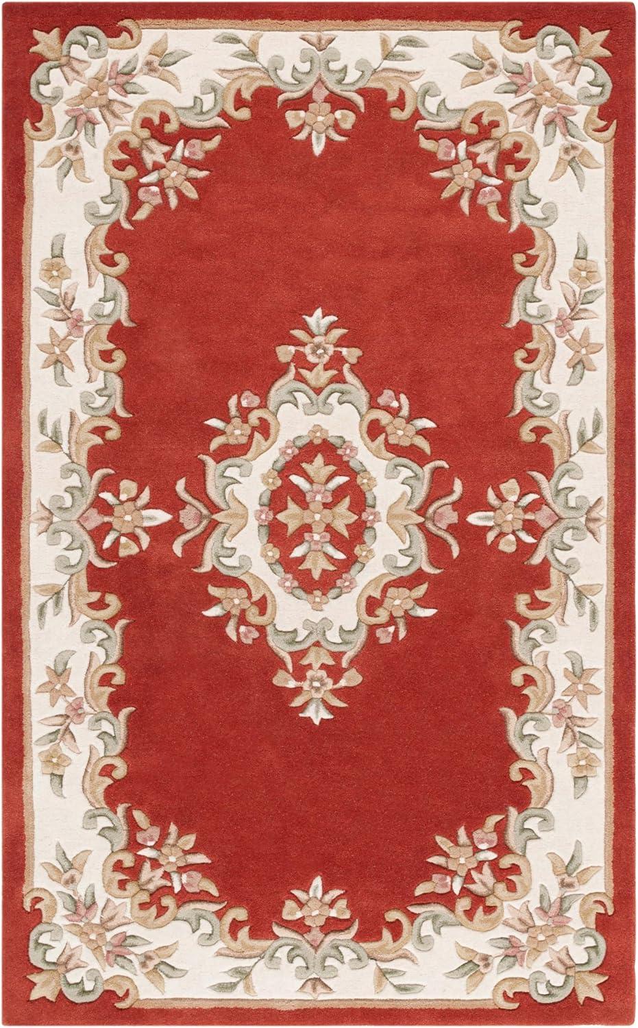 image:imageSAFAVIEH 8x10 Area Rug Aubusson Collection Large Peach amp Ivory Handmade Wool Ideal for Living Room Bedroom Dining Space AUB301SRustIvory