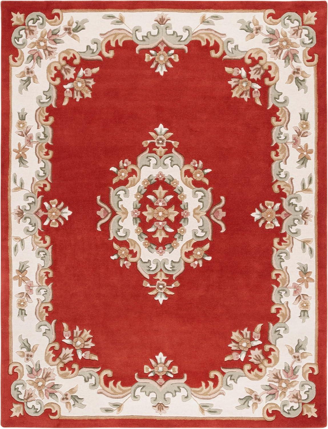 image:imageSAFAVIEH 8x10 Area Rug Aubusson Collection Large Peach amp Ivory Handmade Wool Ideal for Living Room Bedroom Dining Space AUB301SRustIvory