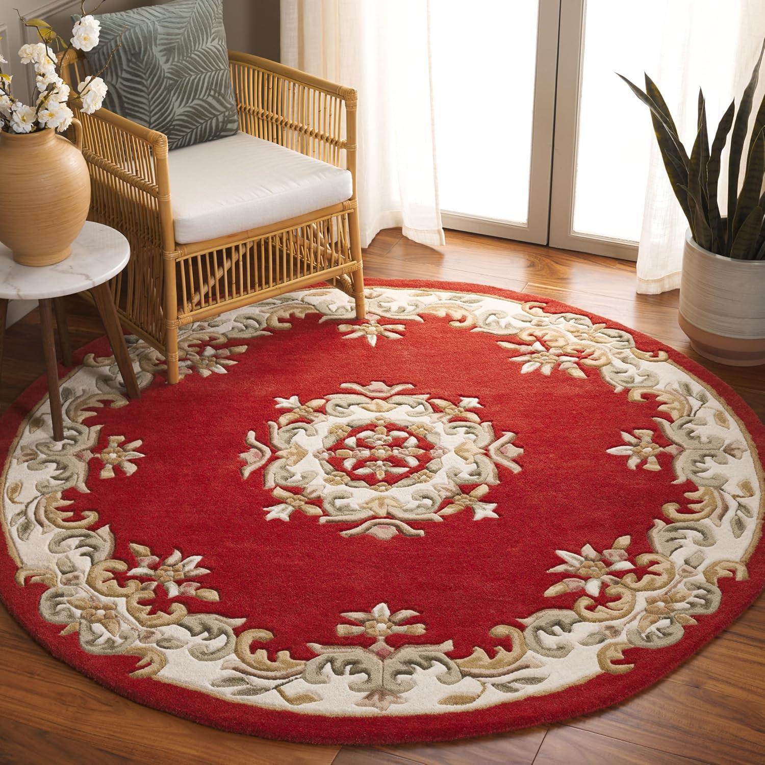image:imageSAFAVIEH 8x10 Area Rug Aubusson Collection Large Peach amp Ivory Handmade Wool Ideal for Living Room Bedroom Dining Space AUB301SRustIvory