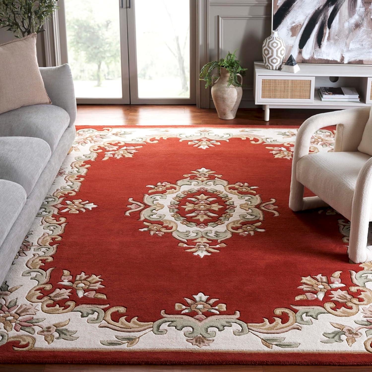 image:imageSAFAVIEH 8x10 Area Rug Aubusson Collection Large Peach amp Ivory Handmade Wool Ideal for Living Room Bedroom Dining Space AUB301SRustIvory