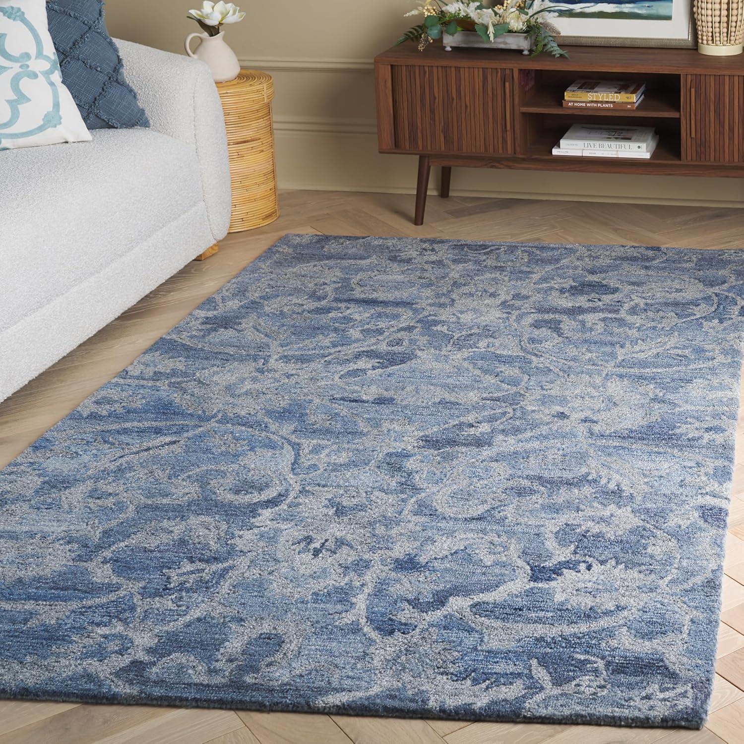image:imageSAFAVIEH Area Rug 8x10 Anatolia Collection Large Beige amp Black Handmade Floral Scroll Design Ideal for Living Room Bedroom Office Dining Space AN401BBlueGrey