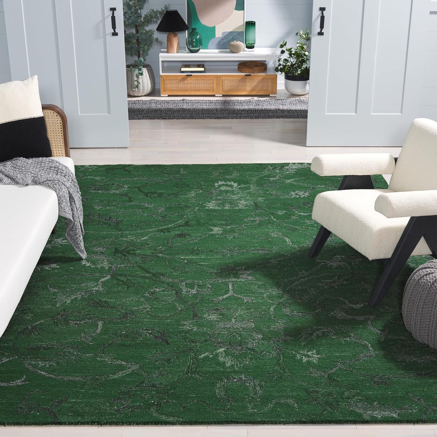 image:imageSAFAVIEH Area Rug 8x10 Anatolia Collection Large Beige amp Black Handmade Floral Scroll Design Ideal for Living Room Bedroom Office Dining Space AN401BDark Green
