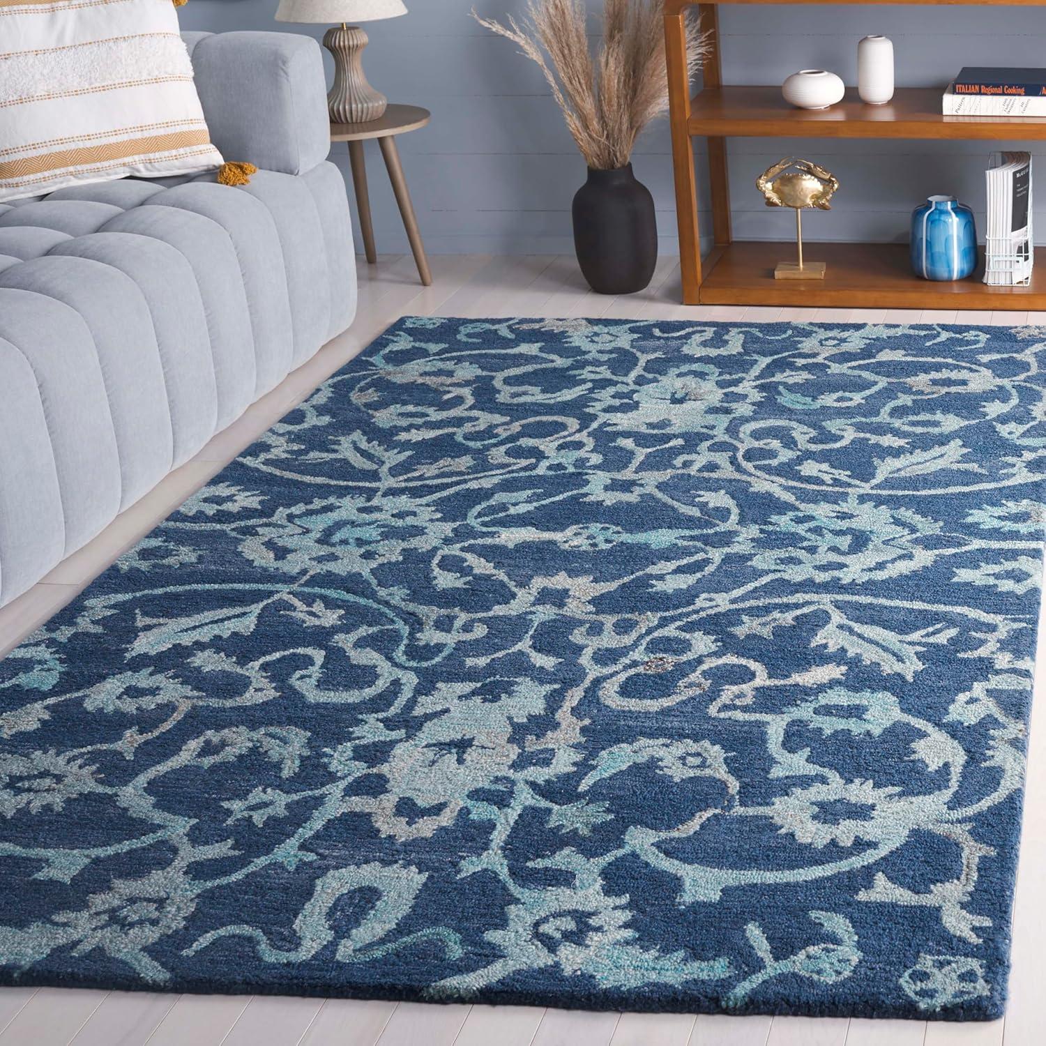 image:imageSAFAVIEH Area Rug 8x10 Anatolia Collection Large Beige amp Black Handmade Floral Scroll Design Ideal for Living Room Bedroom Office Dining Space AN401BNavy