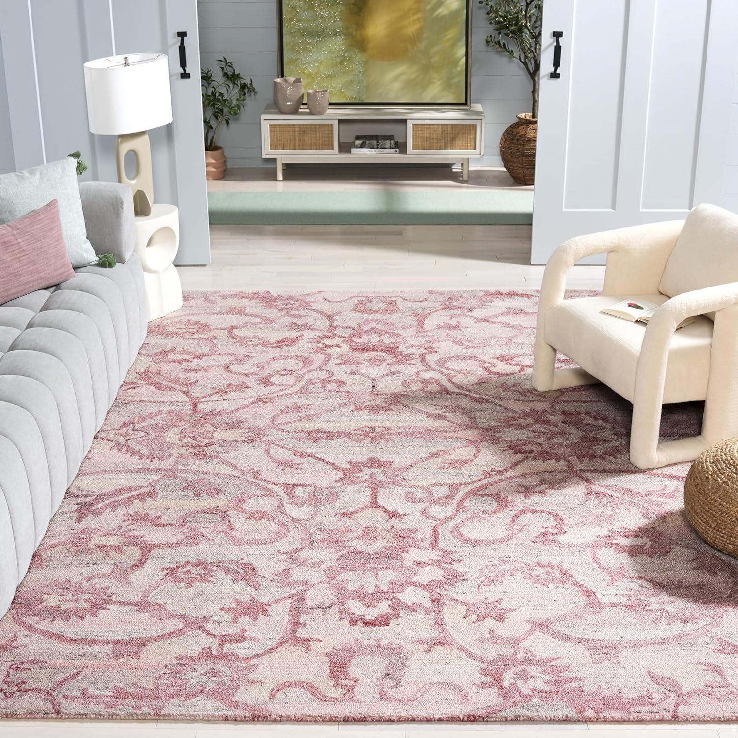 image:imageSAFAVIEH Area Rug 8x10 Anatolia Collection Large Beige amp Black Handmade Floral Scroll Design Ideal for Living Room Bedroom Office Dining Space AN401BLight Pink