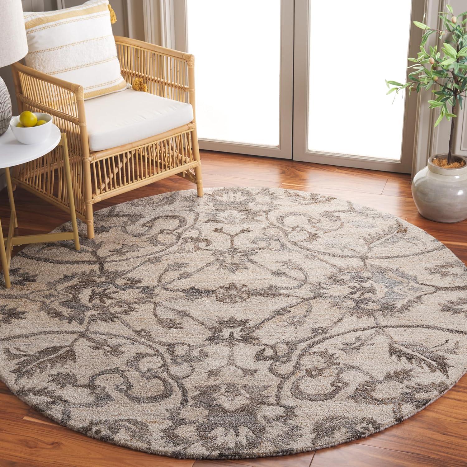 image:imageSAFAVIEH Area Rug 8x10 Anatolia Collection Large Beige amp Black Handmade Floral Scroll Design Ideal for Living Room Bedroom Office Dining Space AN401BIvoryBrown