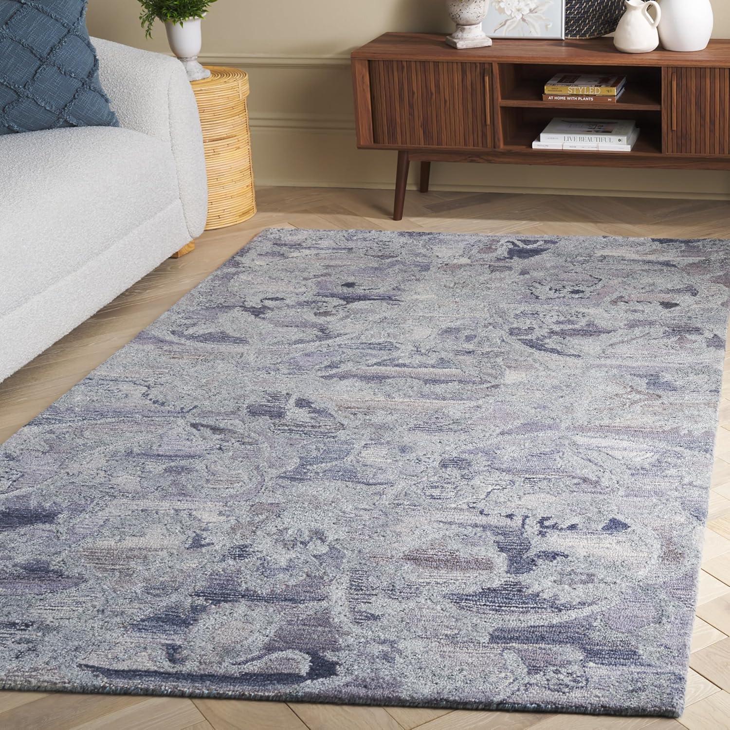 image:imageSAFAVIEH Area Rug 8x10 Anatolia Collection Large Beige amp Black Handmade Floral Scroll Design Ideal for Living Room Bedroom Office Dining Space AN401BVioletPurple
